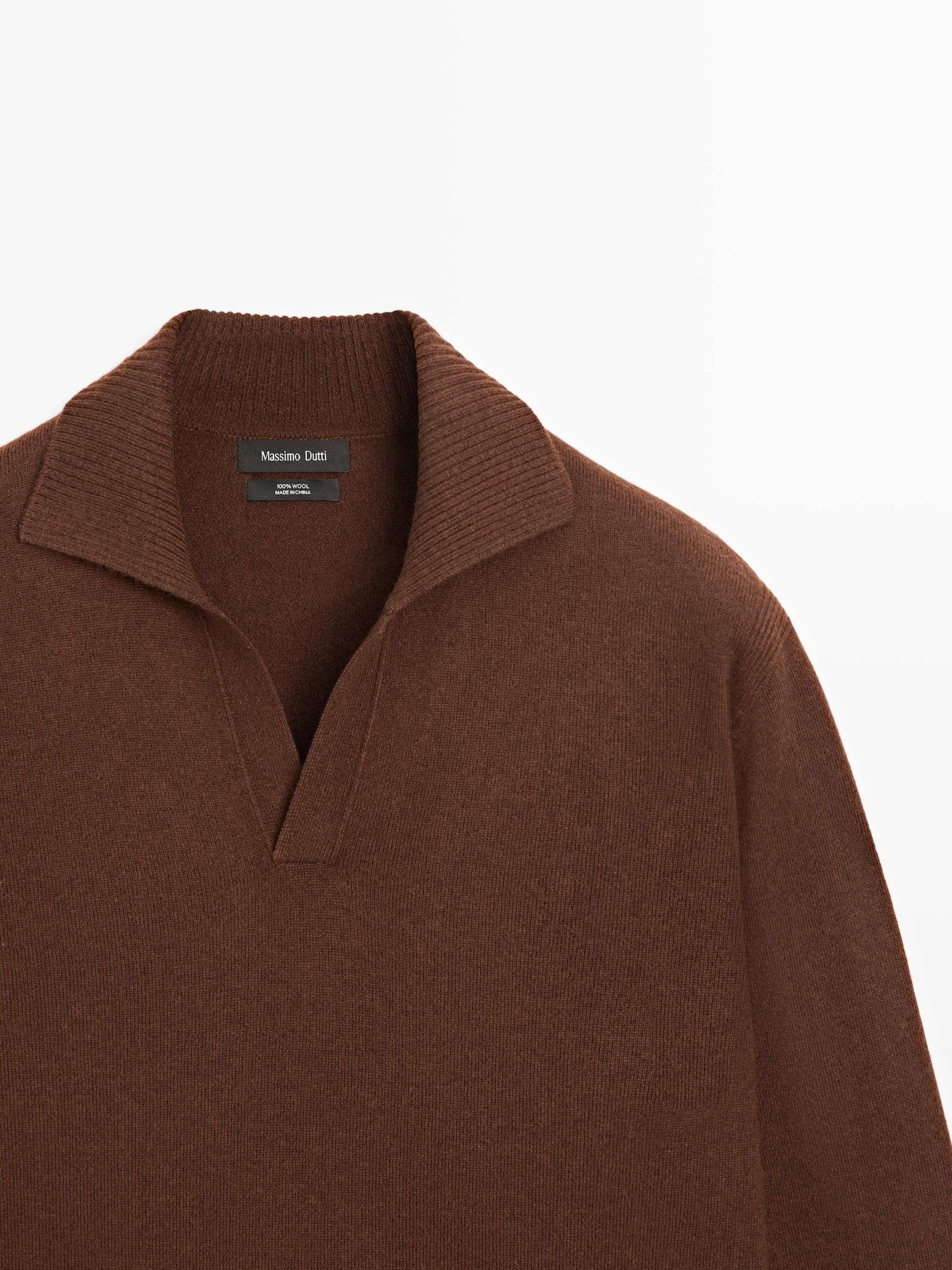 Pull polo col V en maille 100 % laine